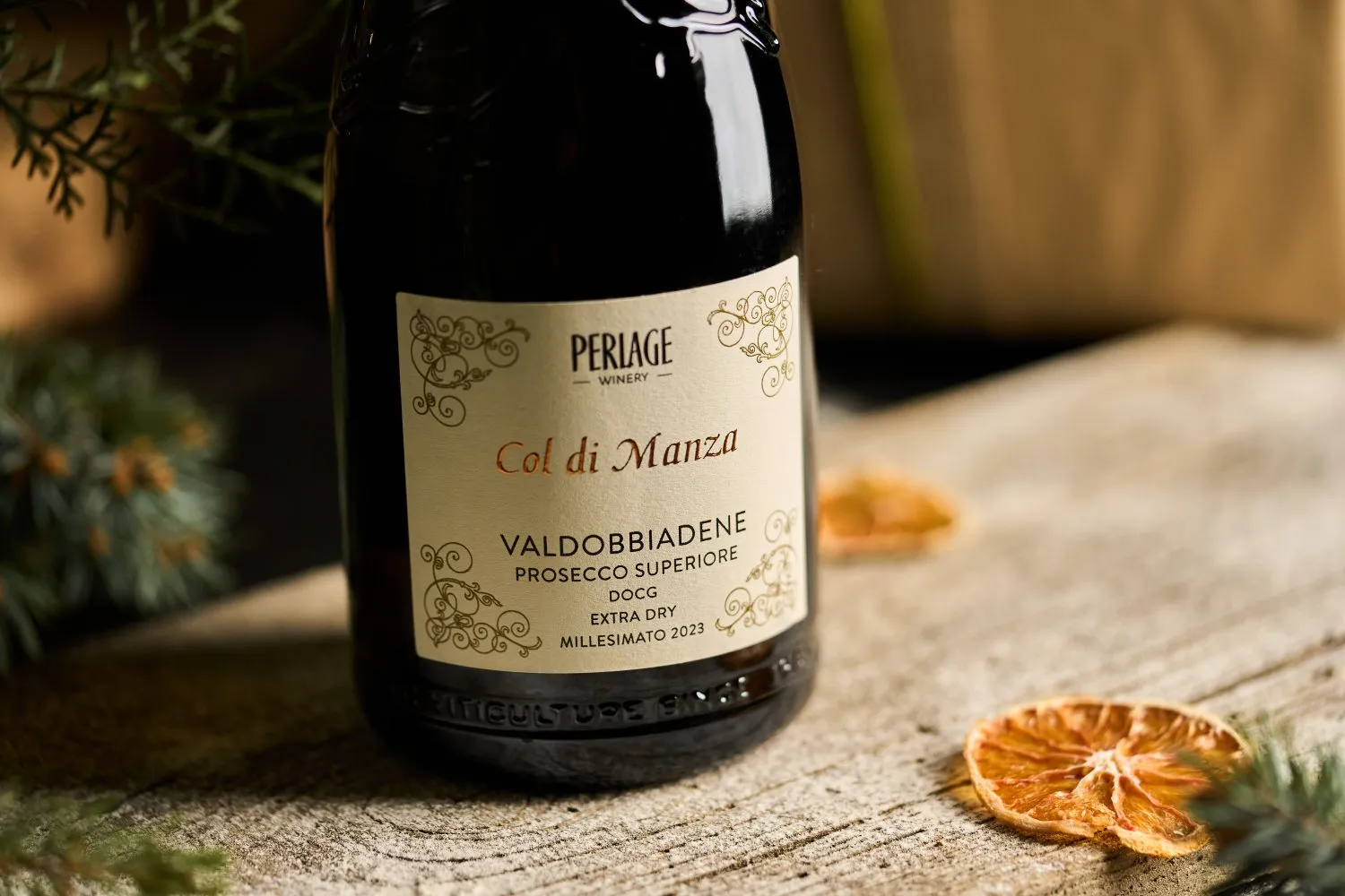 Prosecco DOCG biologico Valdobbiadene Col di Manza di Perlage, Millesimato 2023, Extra Dry.
