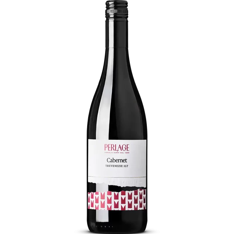 Bottiglia di Cabernet Perlage biologico, Trevenezie IGT, esempio di eccellenza vitivinicola sostenibile.