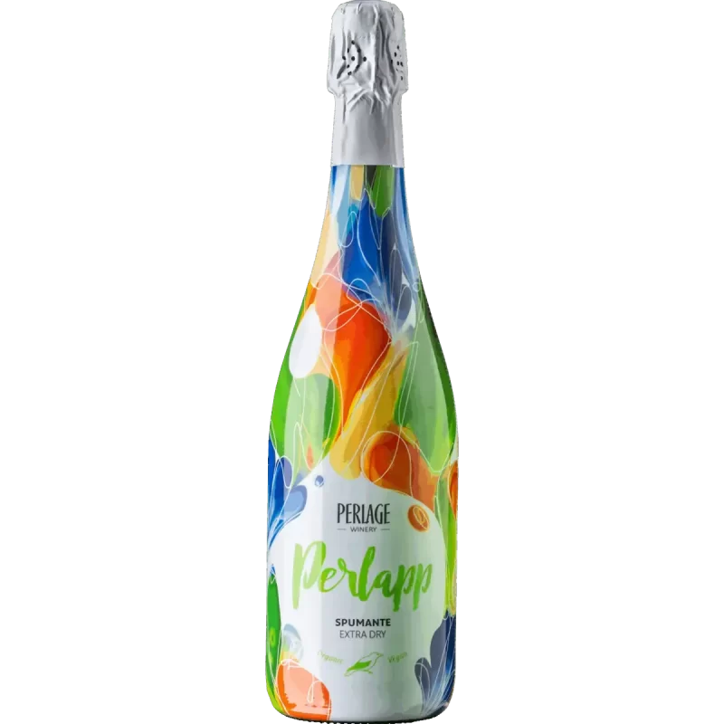 Bottiglia di spumante Perlage, Extra Dry, biologico, dai colori vivaci, Prosecco DOCG.