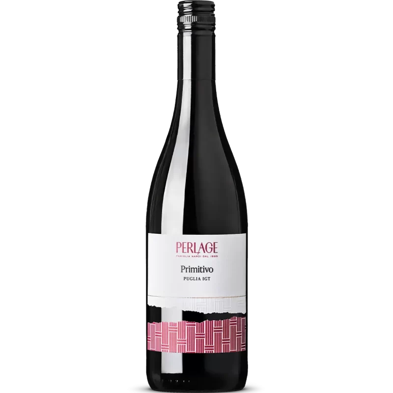 Bottiglia di vino Primitivo Perlage, rappresentante di vini biologici.