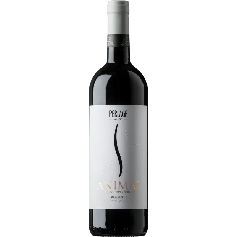 Bottiglia di vino biologico Perlage Cabernet, senza solfiti aggiunti, rinomata per la qualità artigianale.