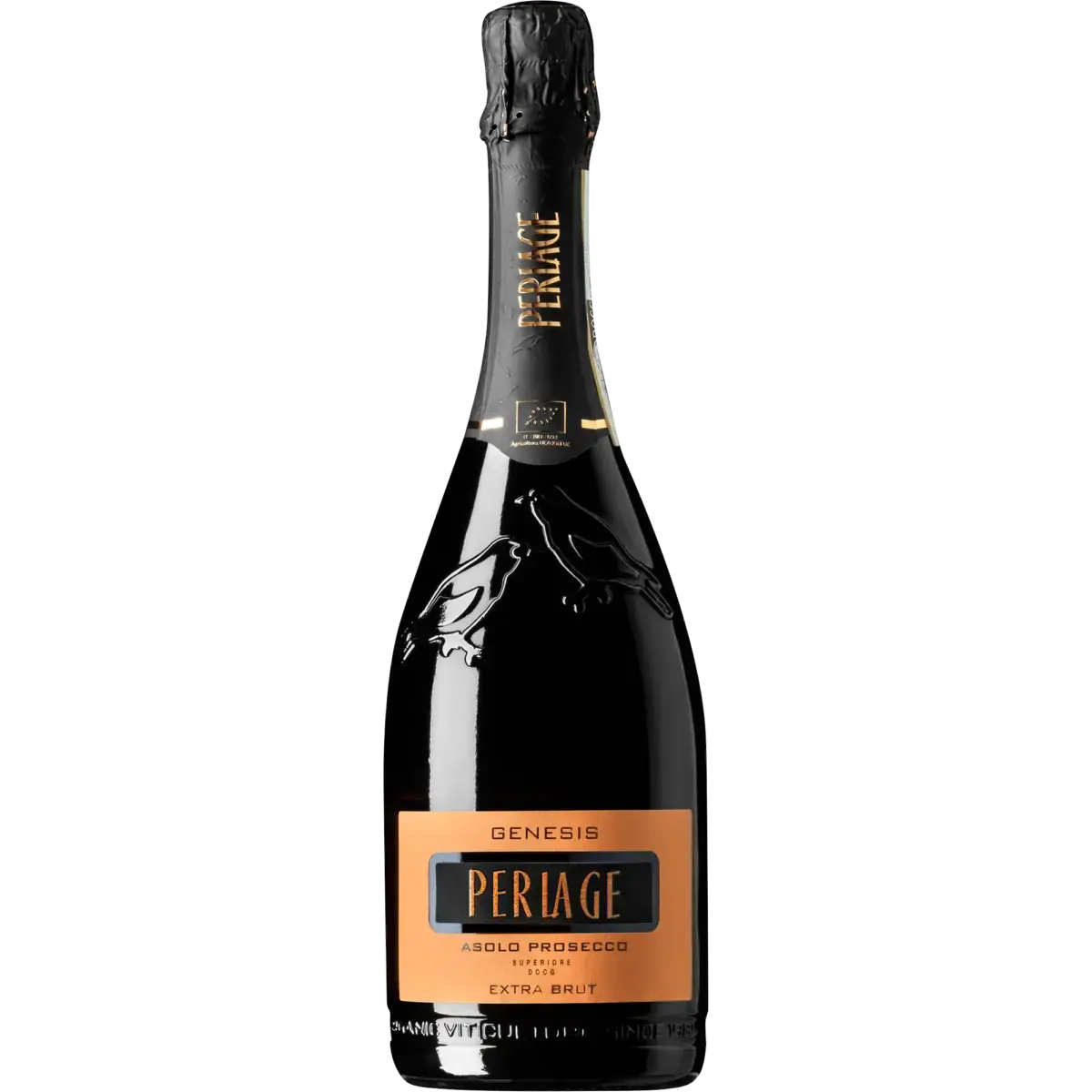 Eine Flasche Prosecco DOCG Perlage, Bio-Wein aus Asolo; elegante Perlage, Extra Brut.