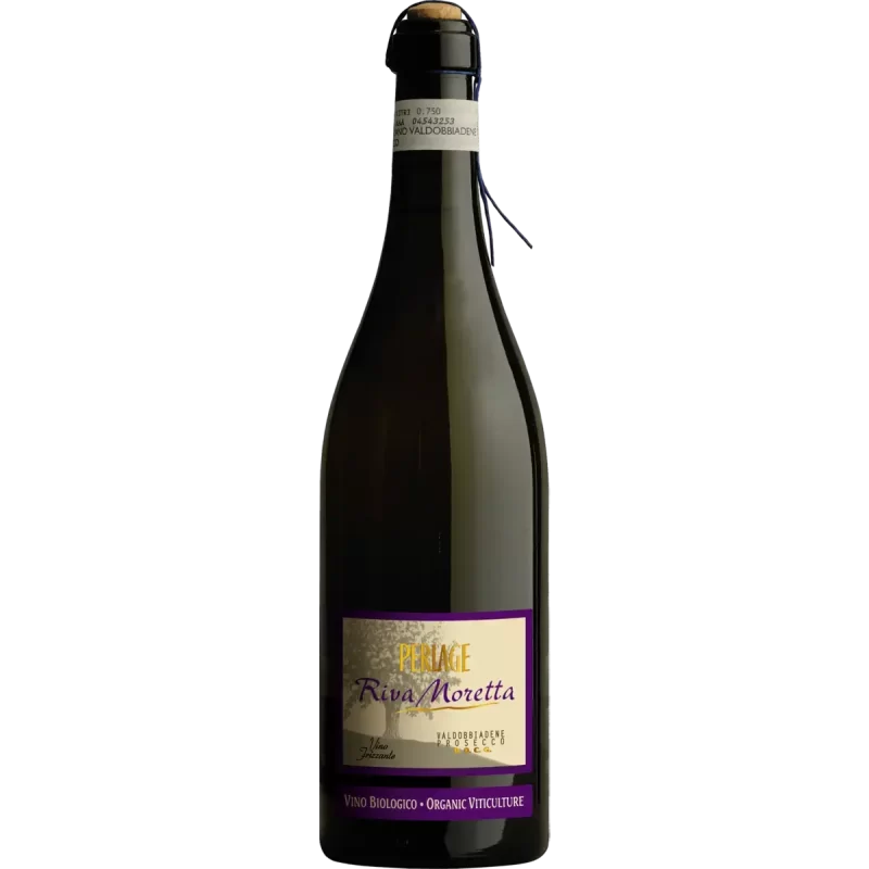 Bottiglia di vino biologico Perlage Riva Moretta, Prosecco DOCG Conegliano Valdobbiadene.