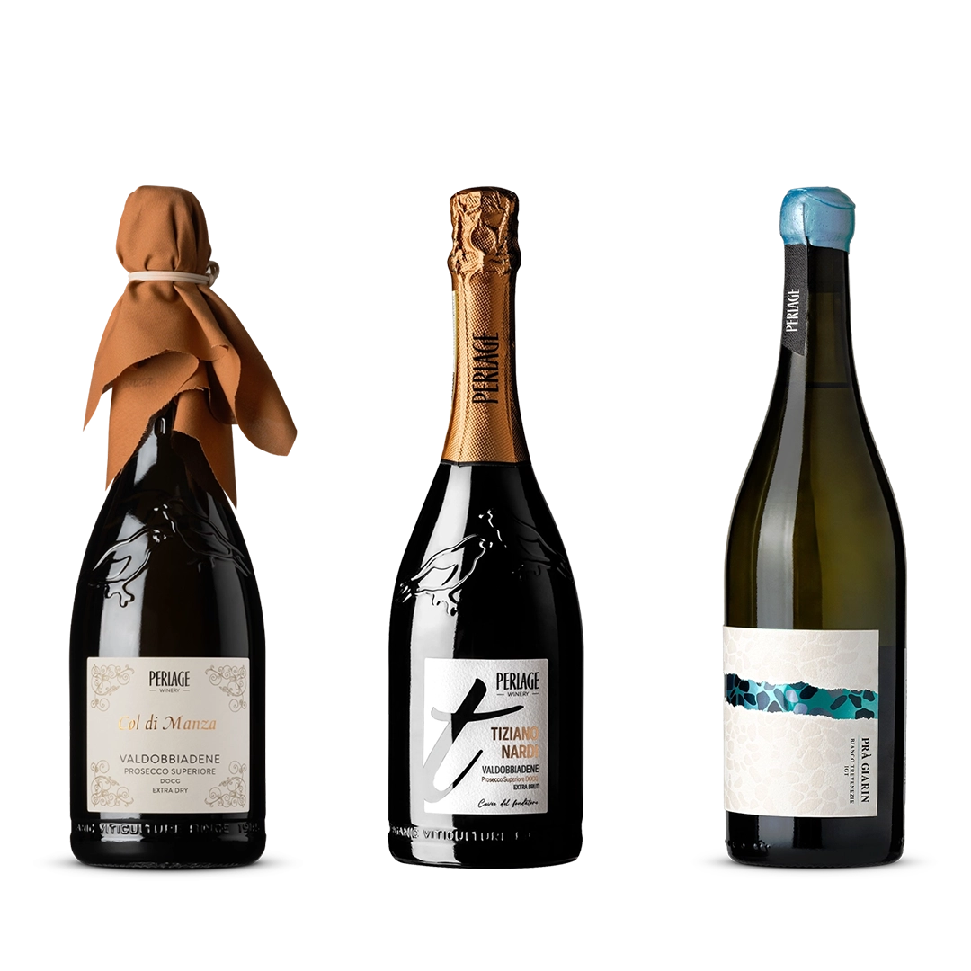 Bottiglie di Prosecco DOCG Perlage, vini biologici di Conegliano Valdobbiadene.