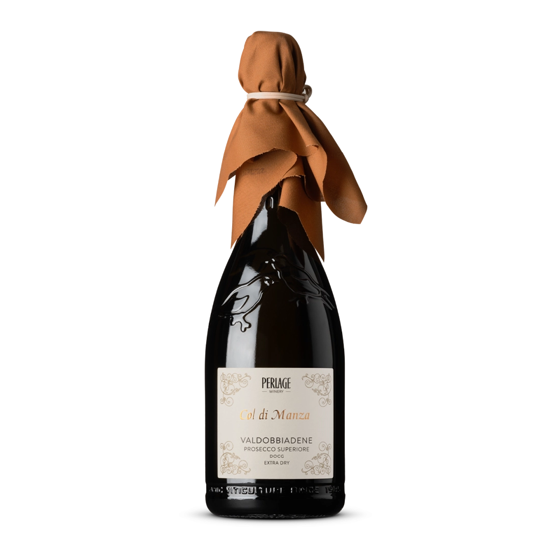 Bottle of Perlage Col di Manza Prosecco Superiore DOCG, organic wine from Conegliano Valdobbiadene.
