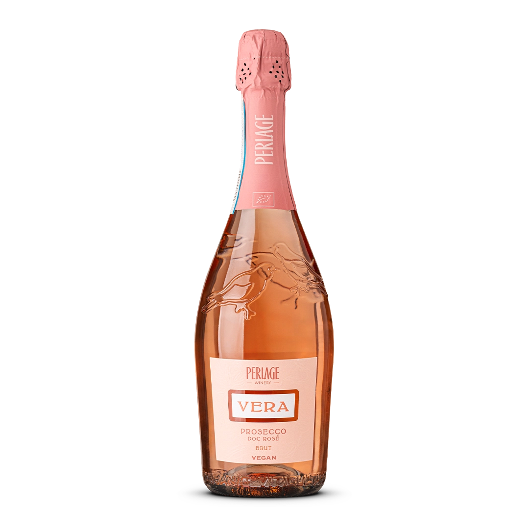 Bottiglia di Prosecco DOC Rosé Perlage, biologico e vegan, Conegliano Valdobbiadene.