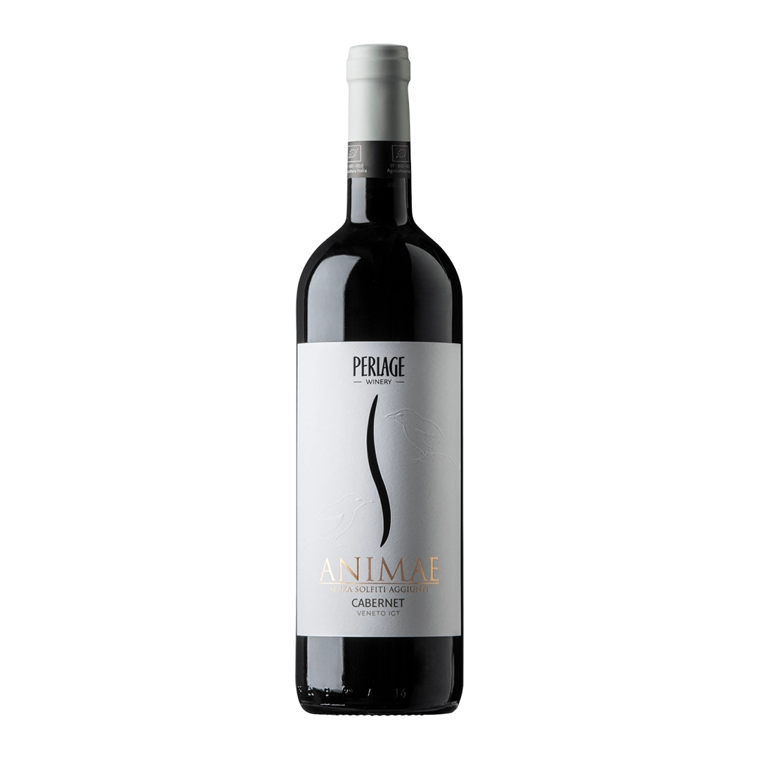 Bottiglia di vino biologico Perlage Animae, Cabernet senza solfiti aggiunti, Veneto IGT.