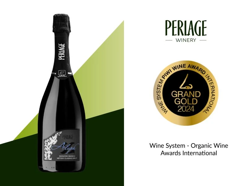 perlage-v-come-vegani Bottiglia di vino biologico Perlage, premiata con Grand Gold 2024, Metodo Classico Conegliano Valdobbiadene.