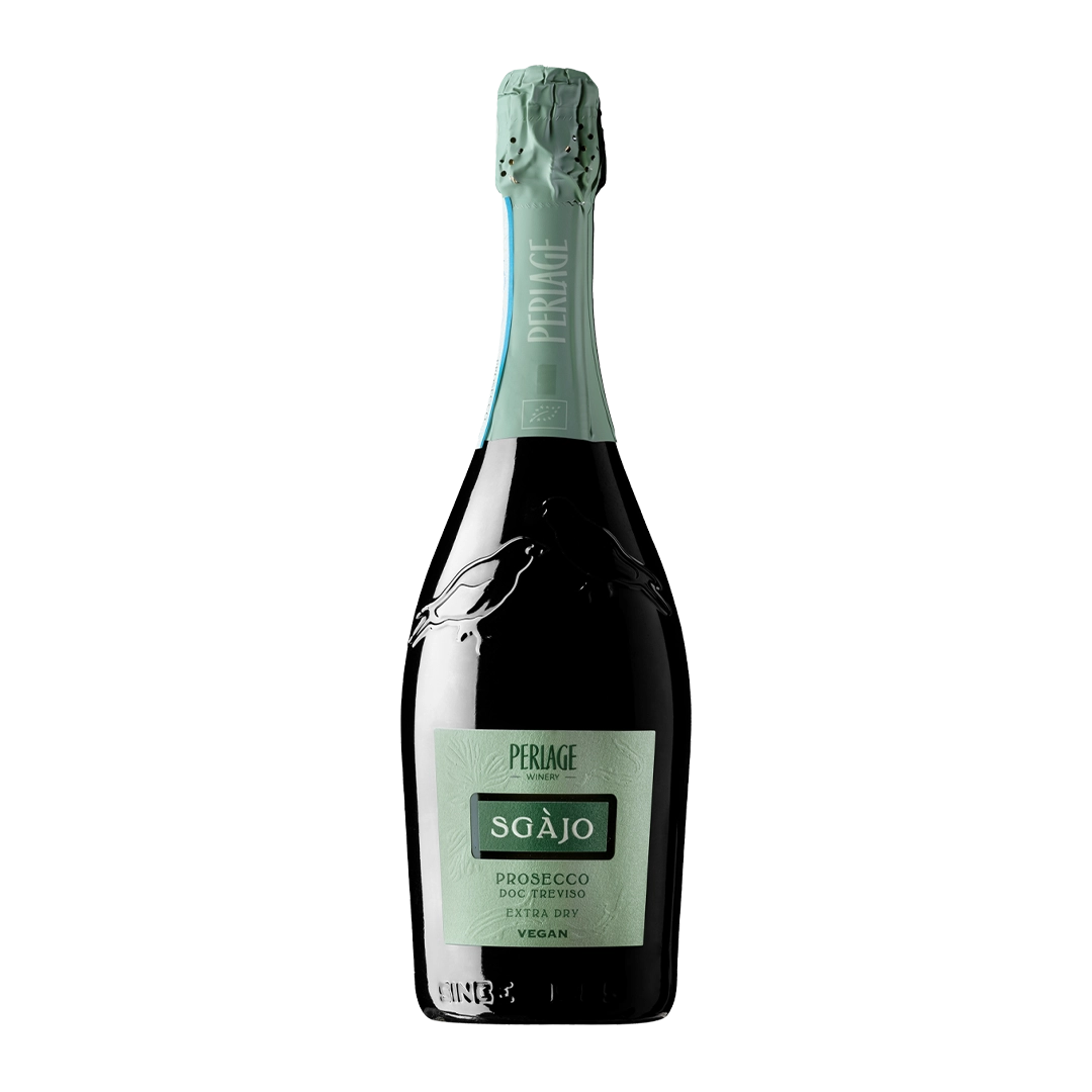 Bottiglia di Prosecco DOC vegan Perlage, esempio di vino biologico di Conegliano Valdobbiadene.